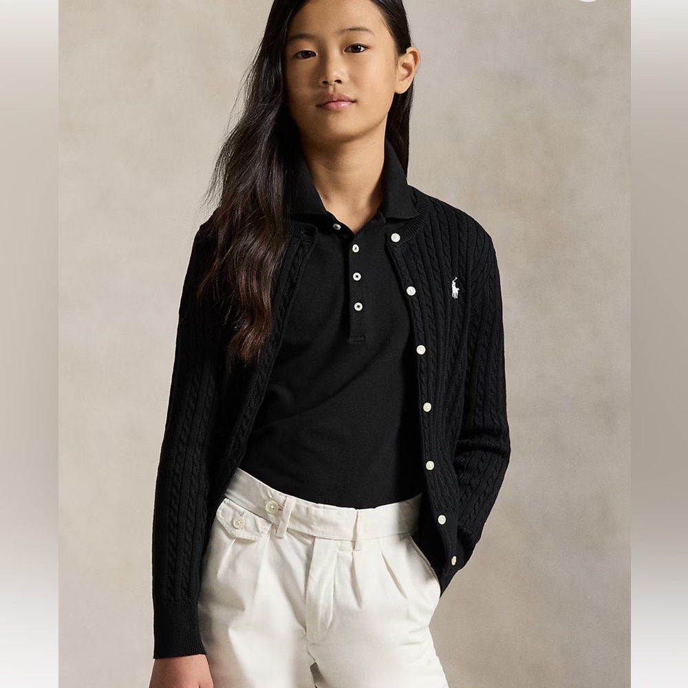 POLO Ralph Lauren Girls Black Mini-Cable Cotton Cardigan | Size M (8-10)